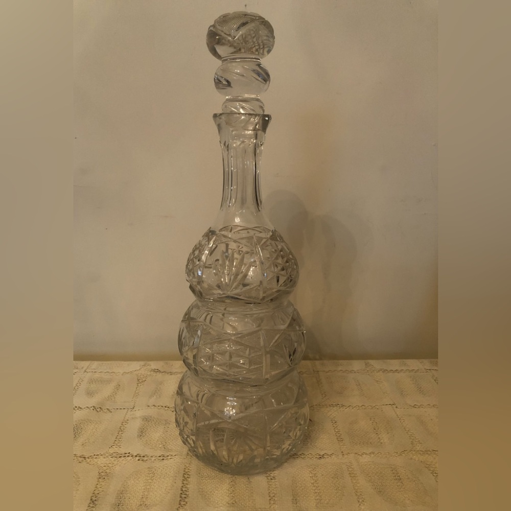 Vintage European Hand Cut Clear Crystal Decanter. 13”